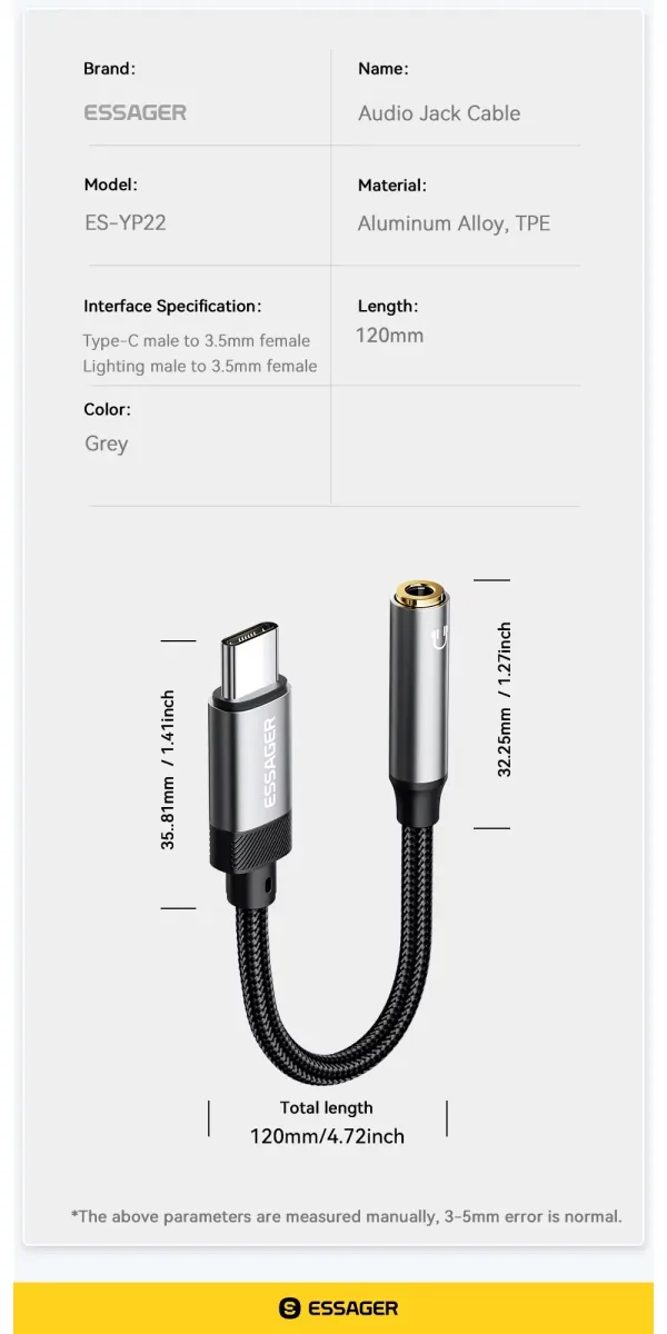 Essager USB Type C to 3.5mm Adapter OTG Type C