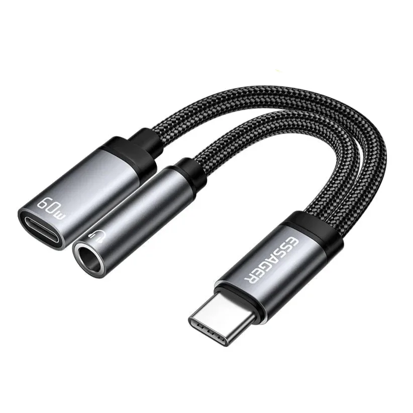 Essager 2 in 1 Type C to 3.5mm AUX Cable Headphone Adapter PD 60W