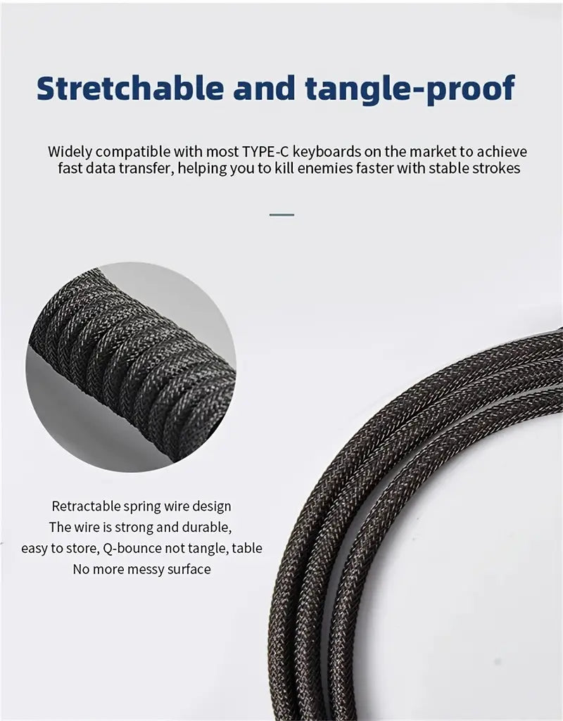Mechanical Keyboard Coiled Cable USB C USB A