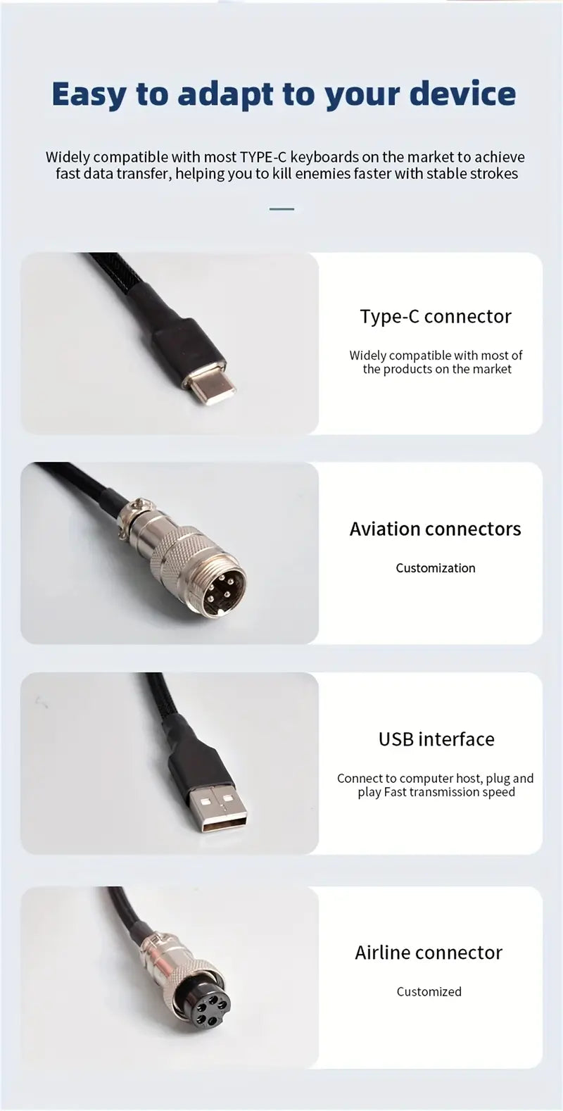 Mechanical Keyboard Coiled Cable USB C USB A