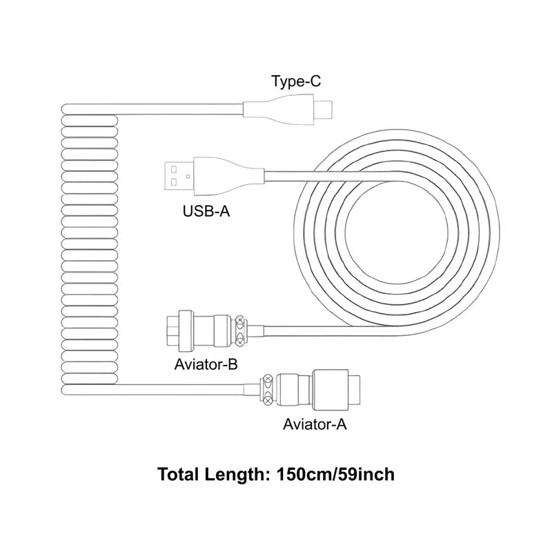 Mechanical Keyboard Coiled Cable USB C USB A