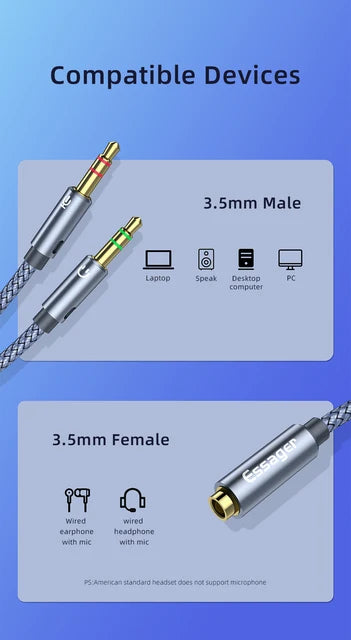 ESSAGER Câble Y Audio/Micro 3.5mm vers PC