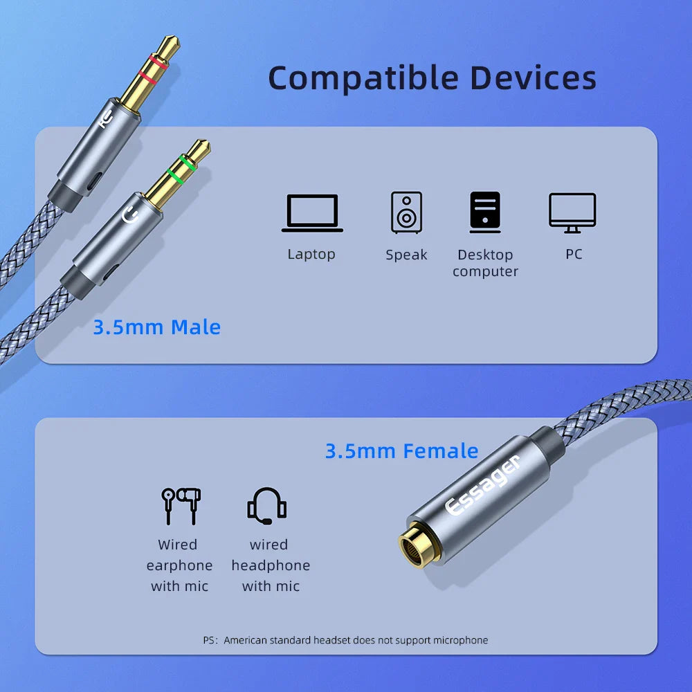 ESSAGER Câble Y Audio/Micro 3.5mm vers PC