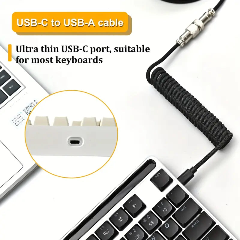 Mechanical Keyboard Coiled Cable USB C USB A